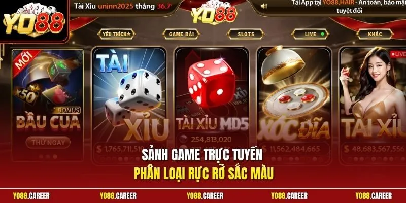 Sảnh game trực tuyến phân loại rực rỡ sắc màu